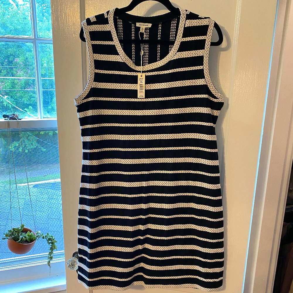 Max Studio Black and Ivory Braided Striped Mini Dress